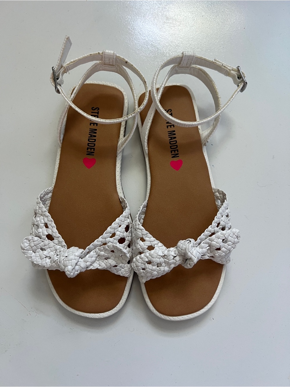 Girls Steve Madden White Braided Ankle-Strap Sandals